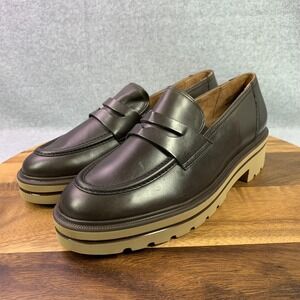 Paul Green Shoes Womens 7 Brown Leather Soft Lug Platform Penny Loafers Chunky